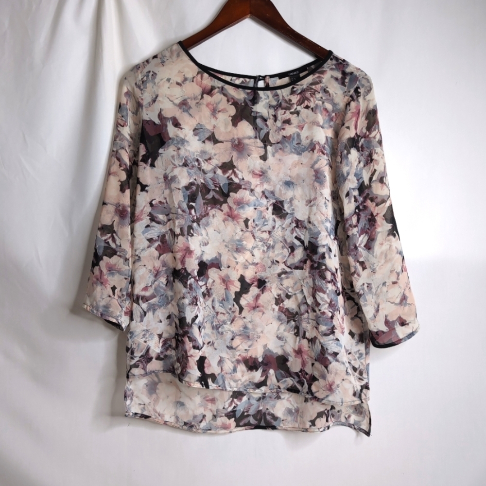 F21 Floral 3/4 Sleeve Sheer Blouse , Size S